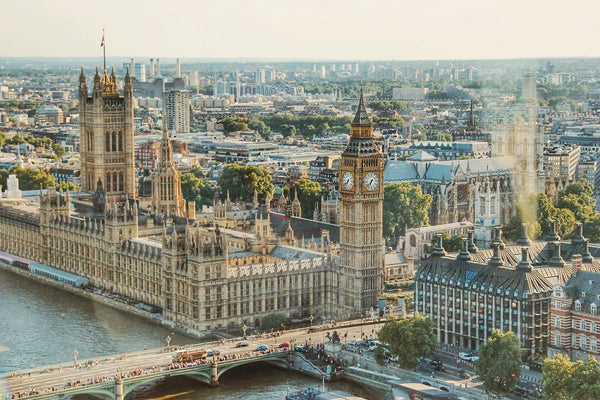 birds eye view london and big ben and parliament